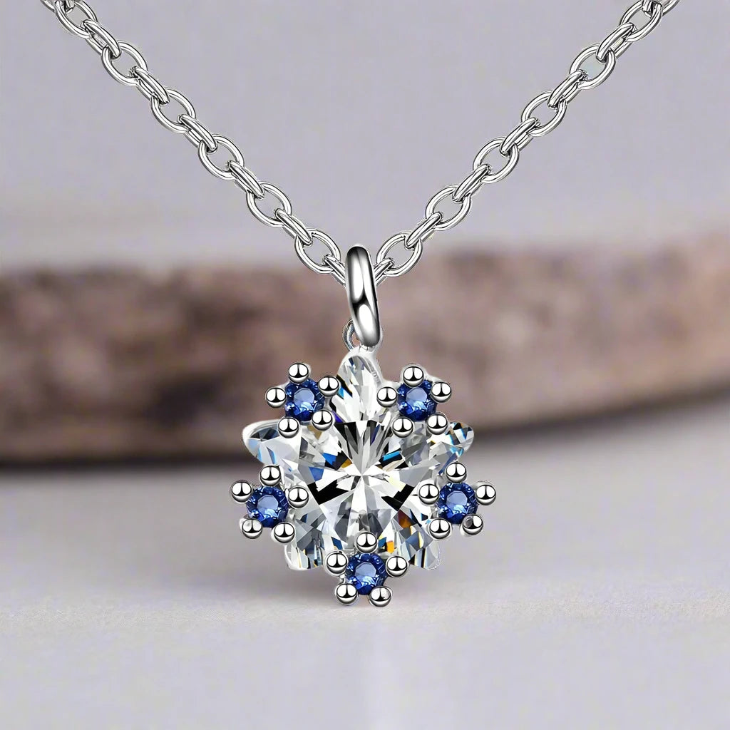 Halskette Anhänger Schneeflocke Damen Silber Blau