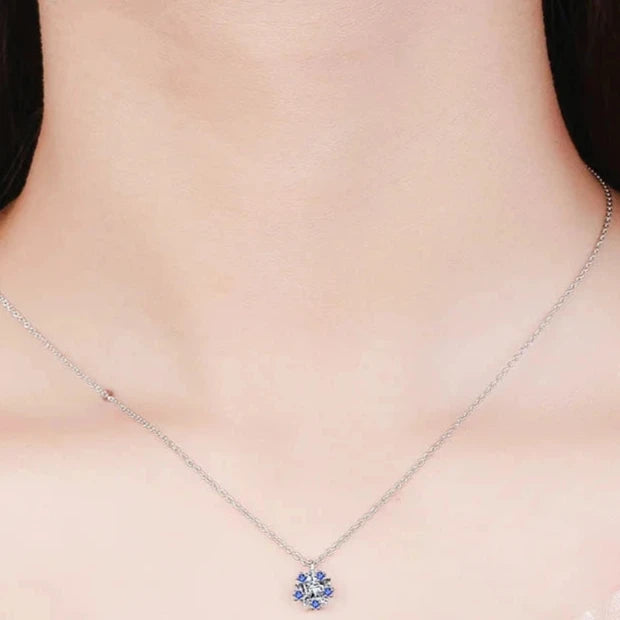 Halskette Anhänger Schneeflocke Damen Silber Blau