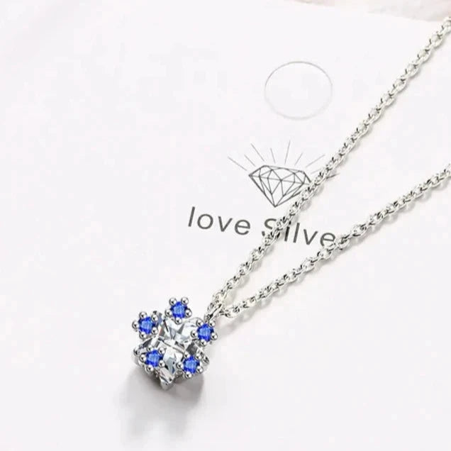Halskette Anhänger Schneeflocke Damen Silber Blau