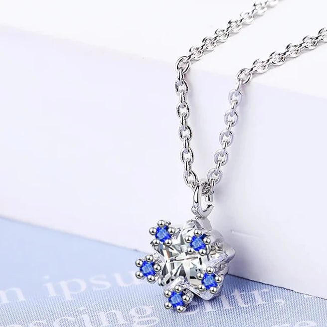 Halskette Anhänger Schneeflocke Damen Silber Blau