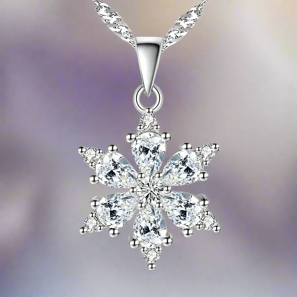 Halskette mit Schneeflocken-Anhänger Winter Damen Silber