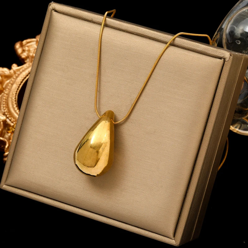 Wassertröpfchen-Anhänger Halskette Gold Stil 1

