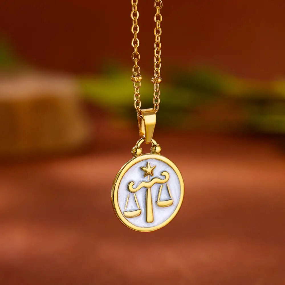 Collana Pendente Oro e Bianco Segno Zodiacale 12 Costellazioni bilancia