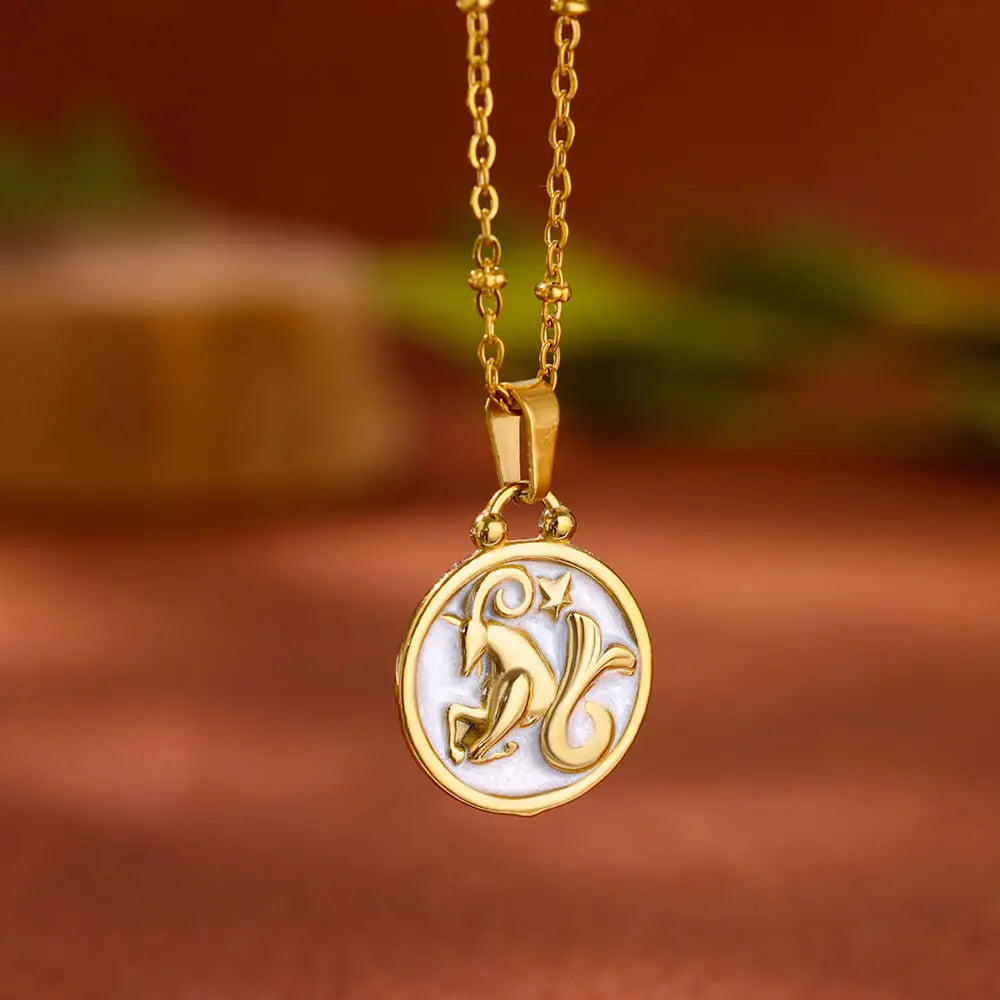 Collana Pendente Oro e Bianco Segno Zodiacale 12 Costellazioni capricorno