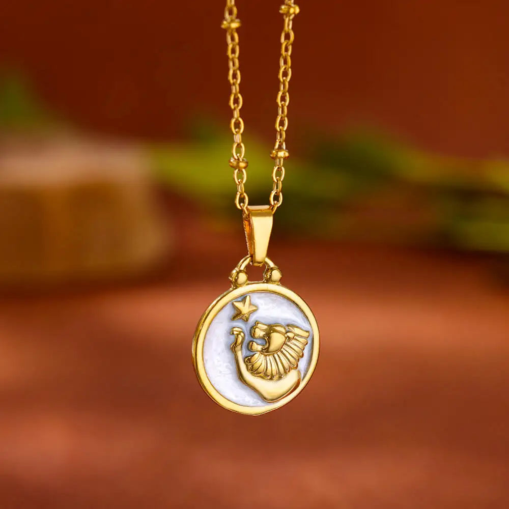 Collana Pendente Oro e Bianco Segno Zodiacale 12 Costellazioni leone