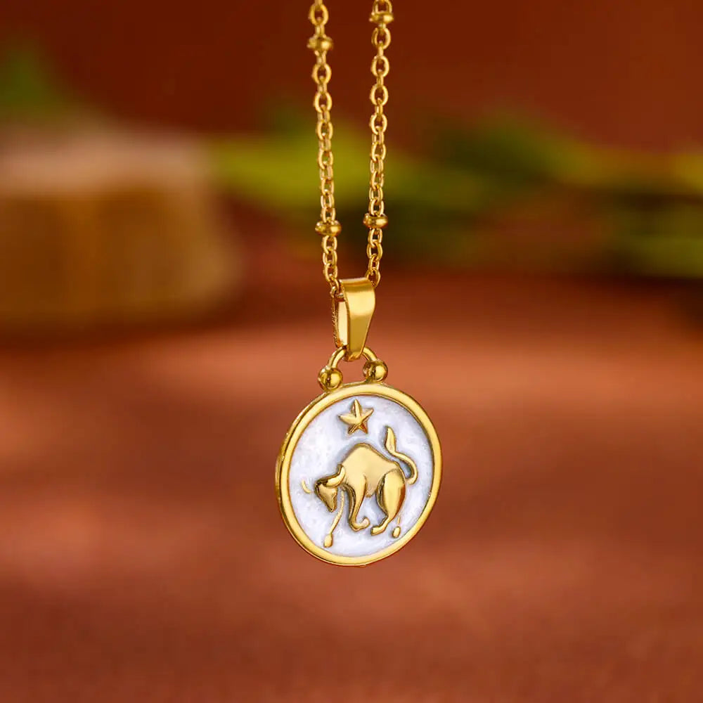 Collana Pendente Oro e Bianco Segno Zodiacale 12 Costellazioni toro