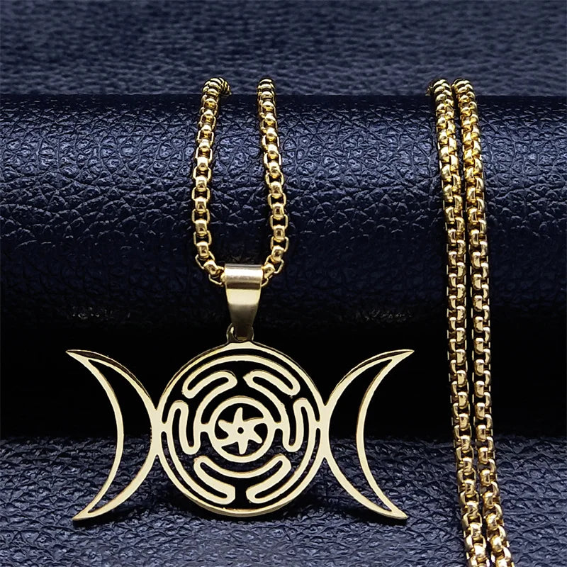 Halskette Anhänger Hekates Rad Hexerei Wicca Strophalos Gold 60 cm