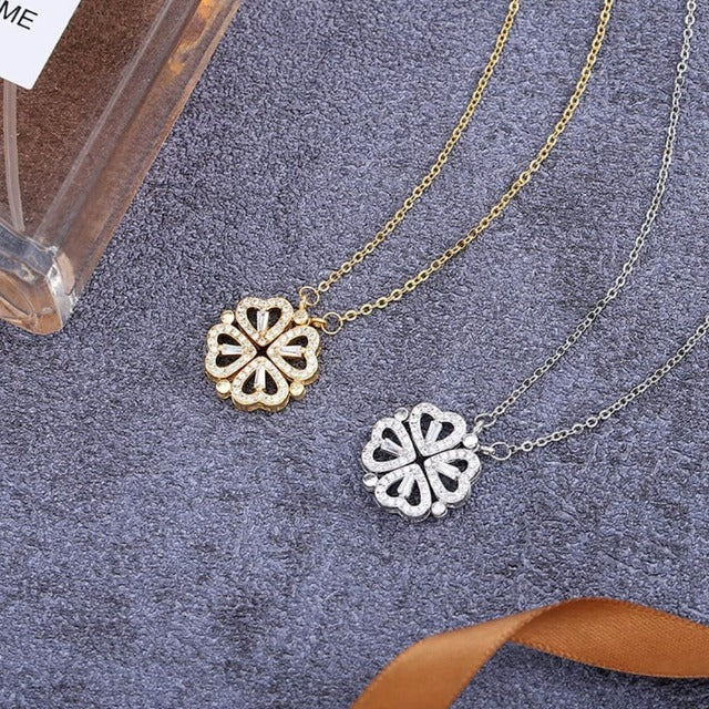 Collier Pendentif Trèfle Cœur avec Boîte Cadeau