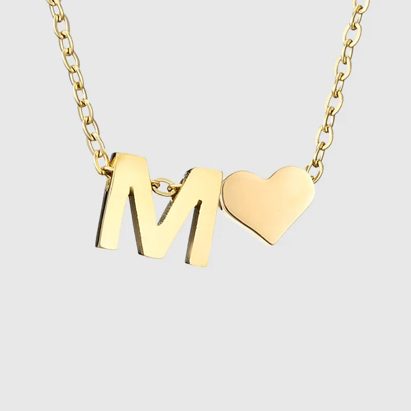 Women's necklace with heart pendant and initial - letter 