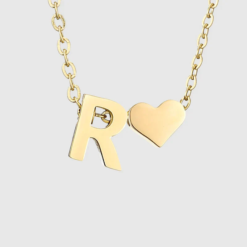 Women's necklace with heart pendant and initial - letter 