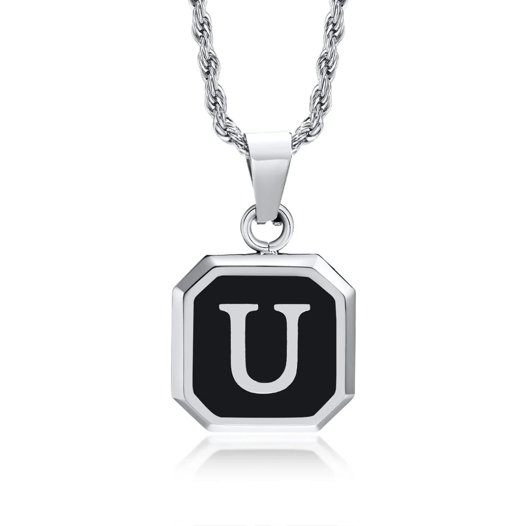 Collier homme avec pendentif hexagonale initiale u