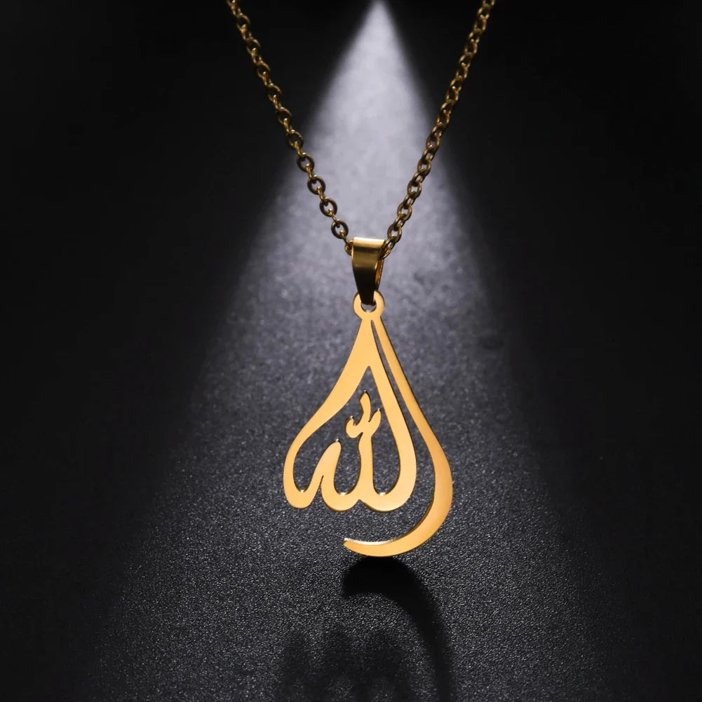 Halskæde til mænd eller kvinder med arabisk muslimsk islamisk Allah-vedhæng i guld