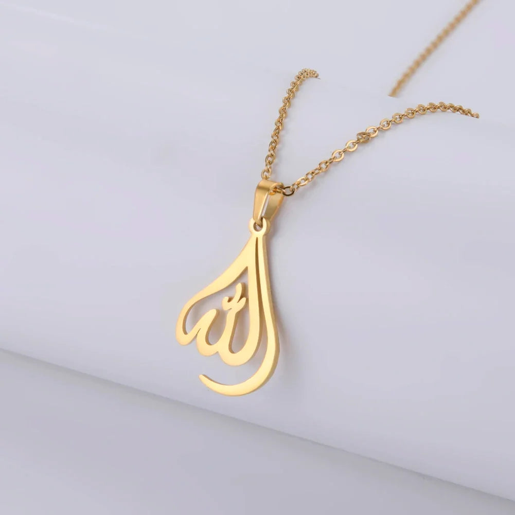 Halskæde til mænd eller kvinder med arabisk muslimsk islamisk Allah-vedhæng i guld