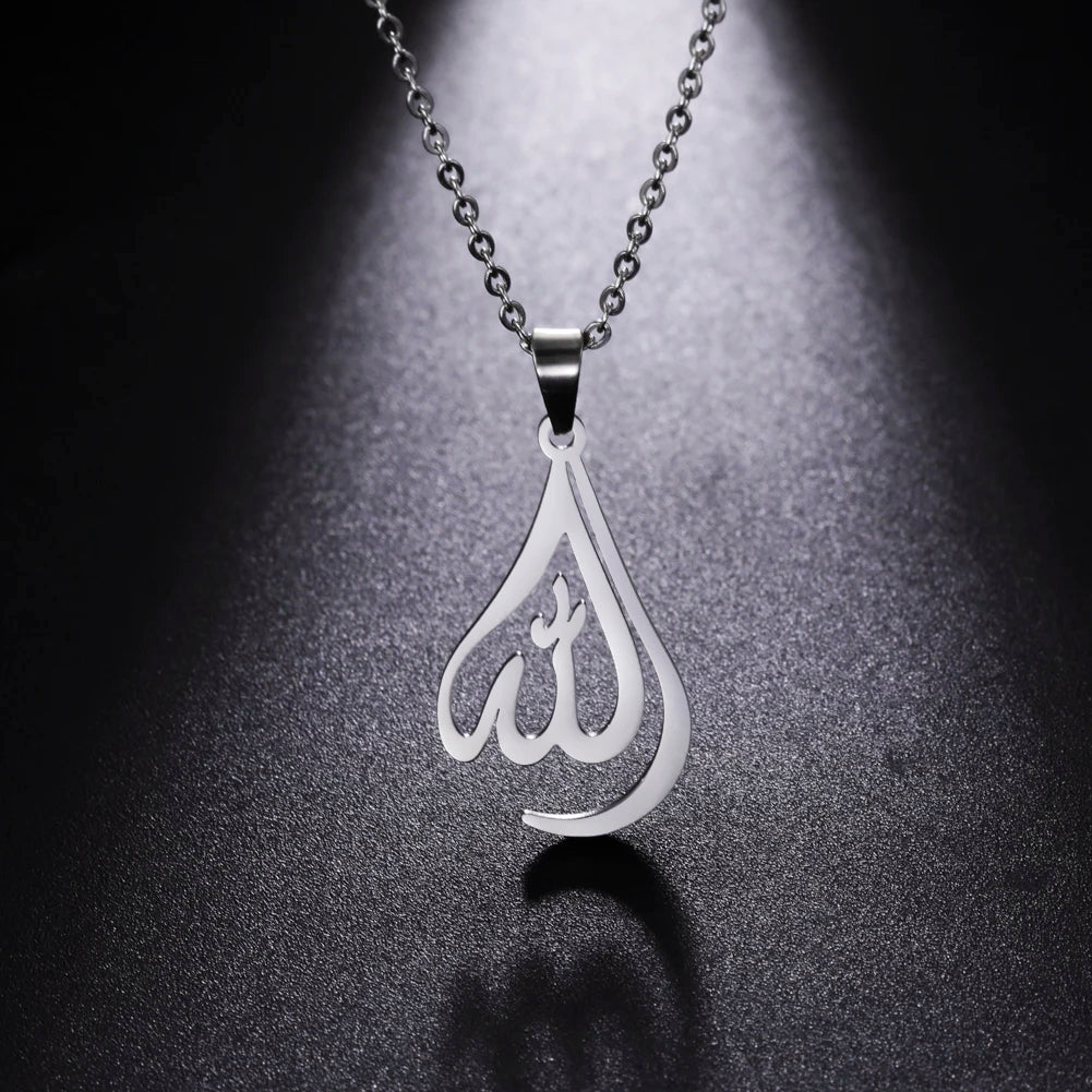 Halskæde til mænd eller kvinder med arabisk muslimsk islamisk Allah-vedhæng i sølv