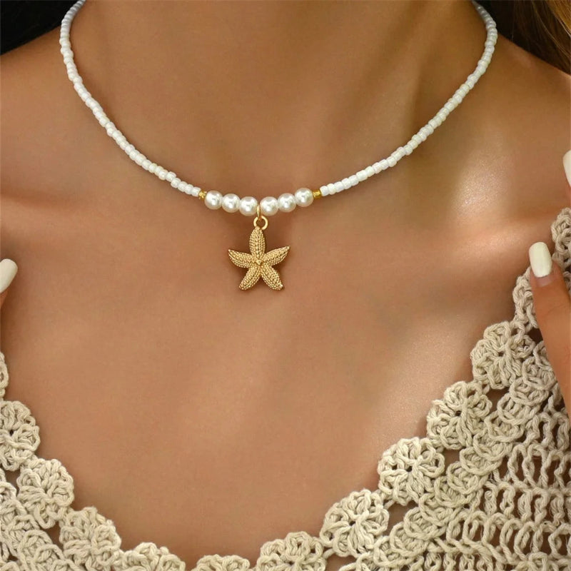 Collier Ras de Cou avec Pendentif Coquillage Etoile de Mer