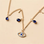 Collier Ras De Cou Avec Pendentif Mauvais Oeil Bleu Turc Strass Et Perles or