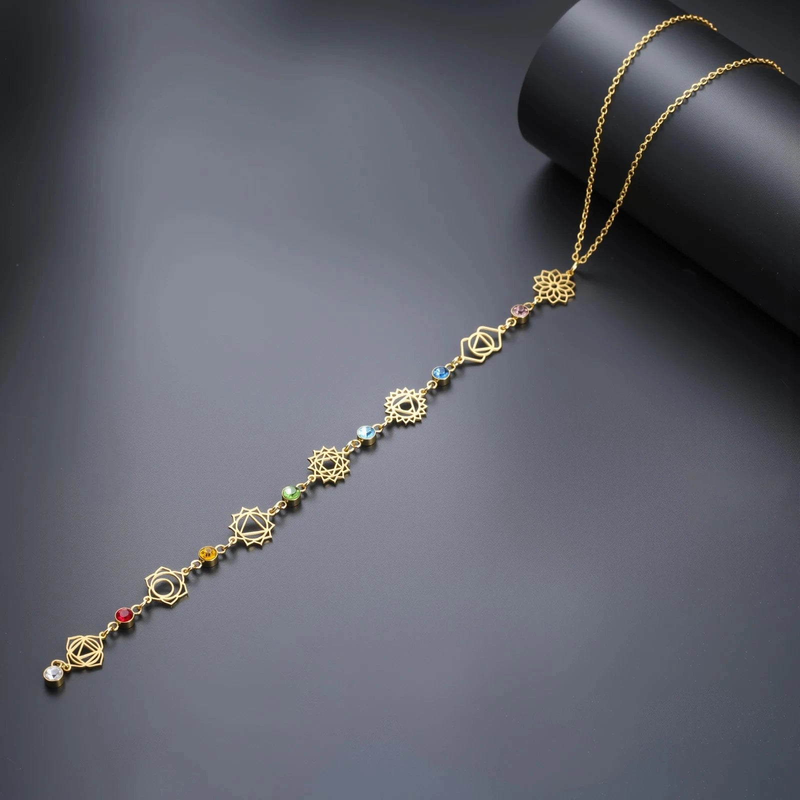 Collier Ras de Cou Pendentif avec Pierres en Zircon 7 Chakras or