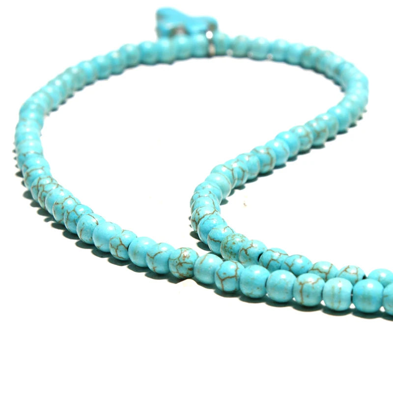 Collana Girocollo Pendente Croce Pietra Naturale Donna blu