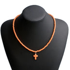 Collana Girocollo Pendente Croce Pietra Naturale Donna arancione