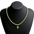 Collana Girocollo Pendente Croce Pietra Naturale Donna verde