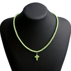 Collana Girocollo Pendente Croce Pietra Naturale Donna verde