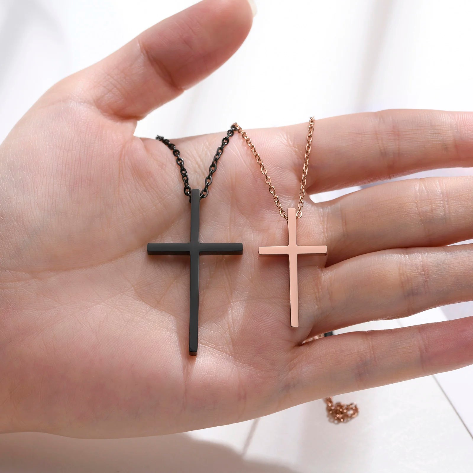 Collane per Coppie Pendente Croce Nero e Oro Rosa