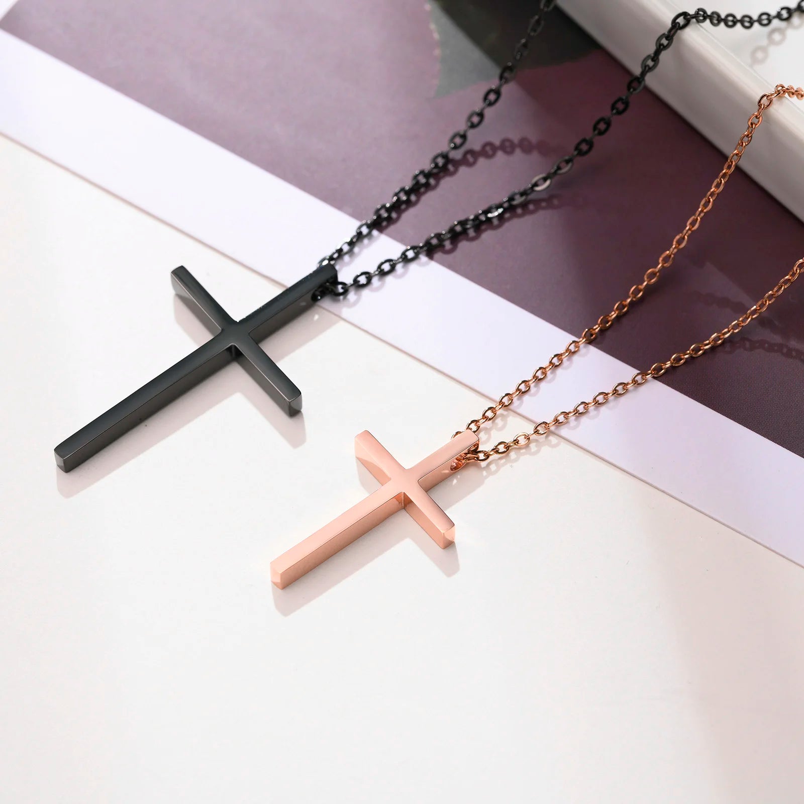 Collane per Coppie Pendente Croce Nero e Oro Rosa