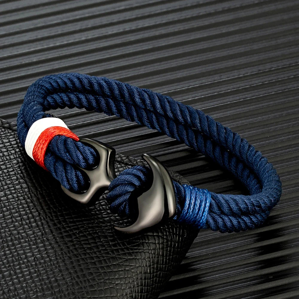 Bracelet double ancre bleu