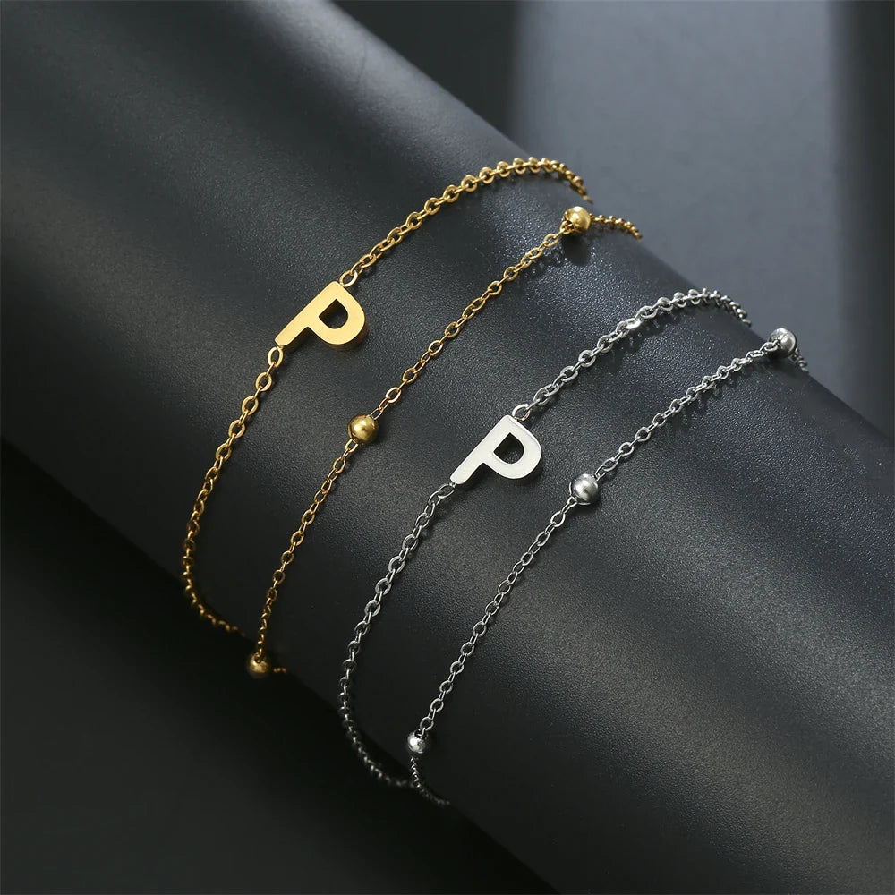 Bracelet double initiale or et argent  p