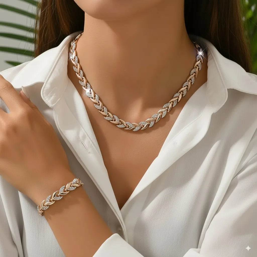 Conjunto cauda de peixe cristal - colar e pulseira 
