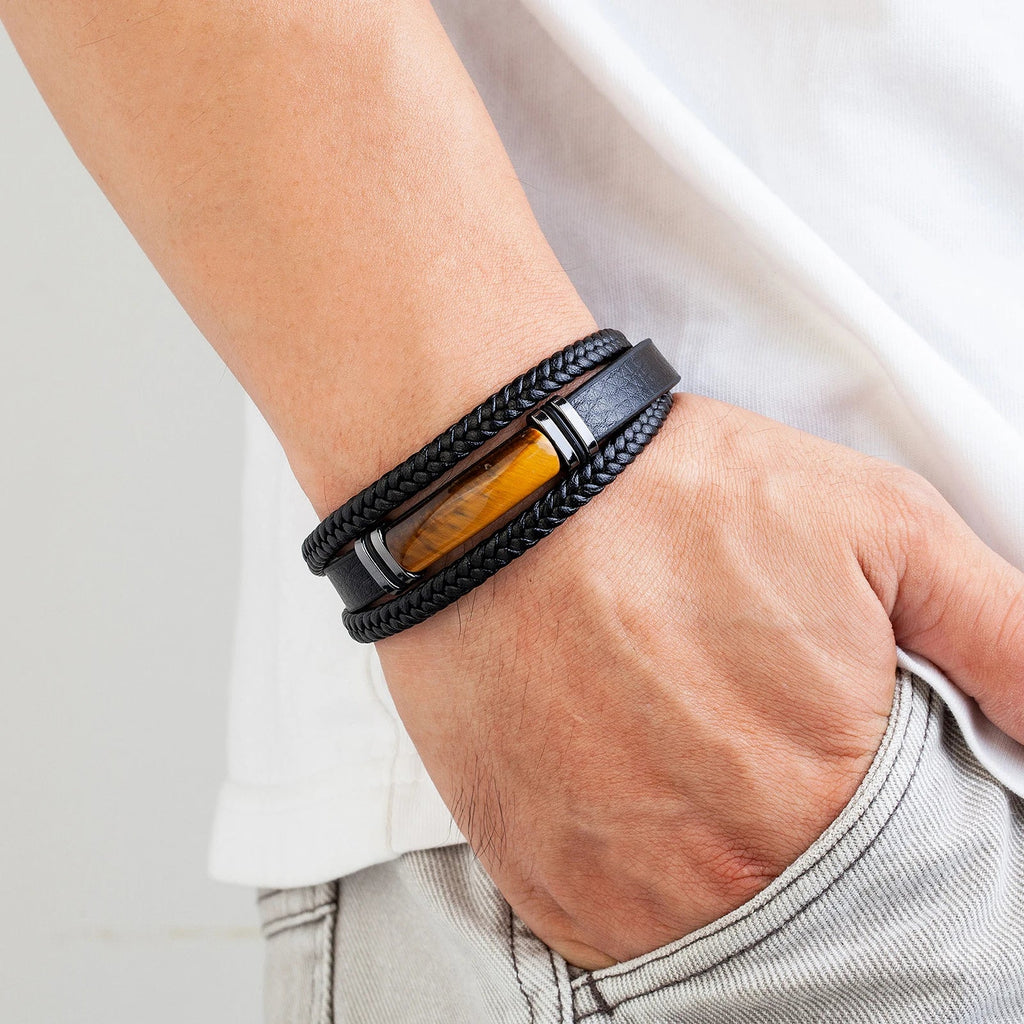 Gourmette Tigerauge Lederarmband für Herren