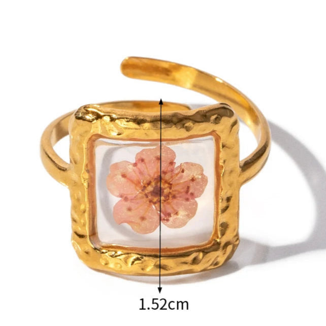 Grande Anello Fiore in Cornice Trasparente