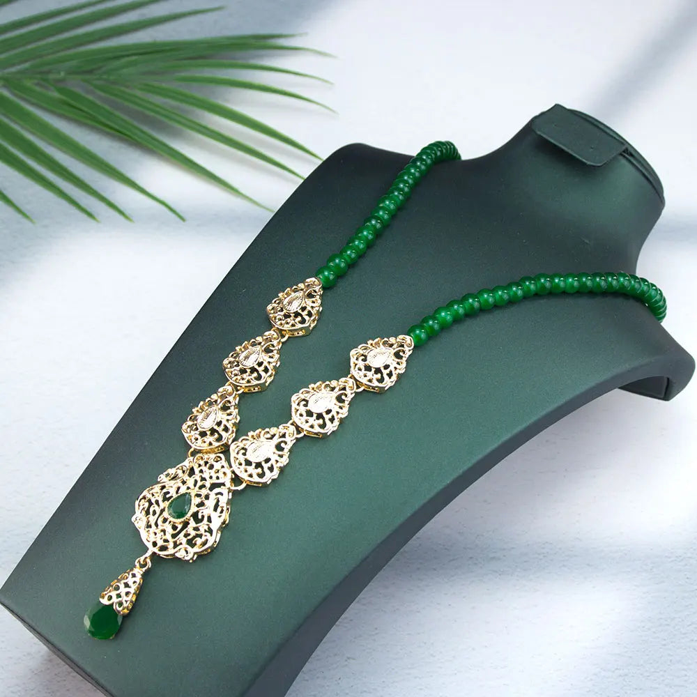 Långt halsband med traditionellt grönt arabiskt bröllopshänge