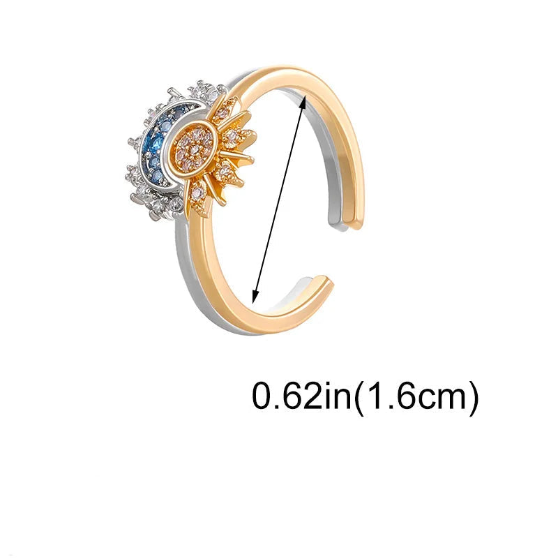 Lot de 2 Bagues Lune ou Soleil en Zircon pour Couple