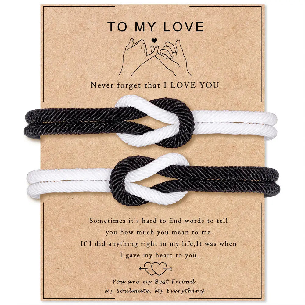 Set of 2 Knot Bracelets for Couples, white and black