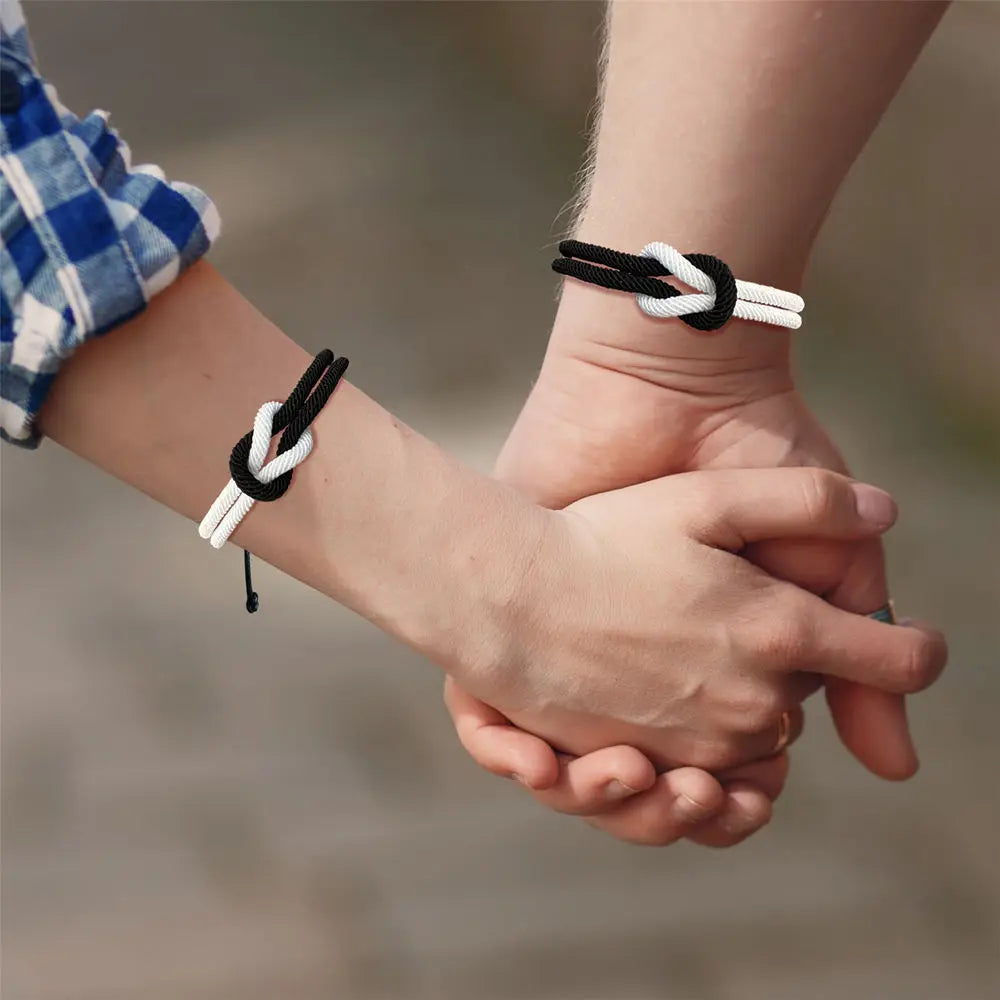 Set of 2 Knot Bracelets for Couples, white and black