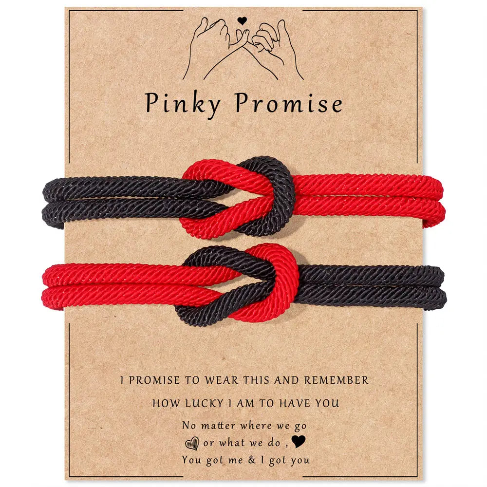 Set of 2 Knot Bracelets for Couples, red and black