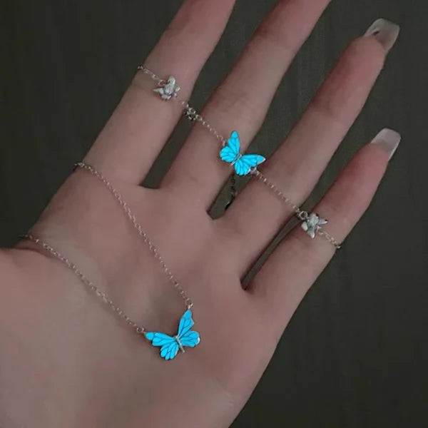 Set bijuterii fluture luminos (colier + brățară) + cercei cadou 