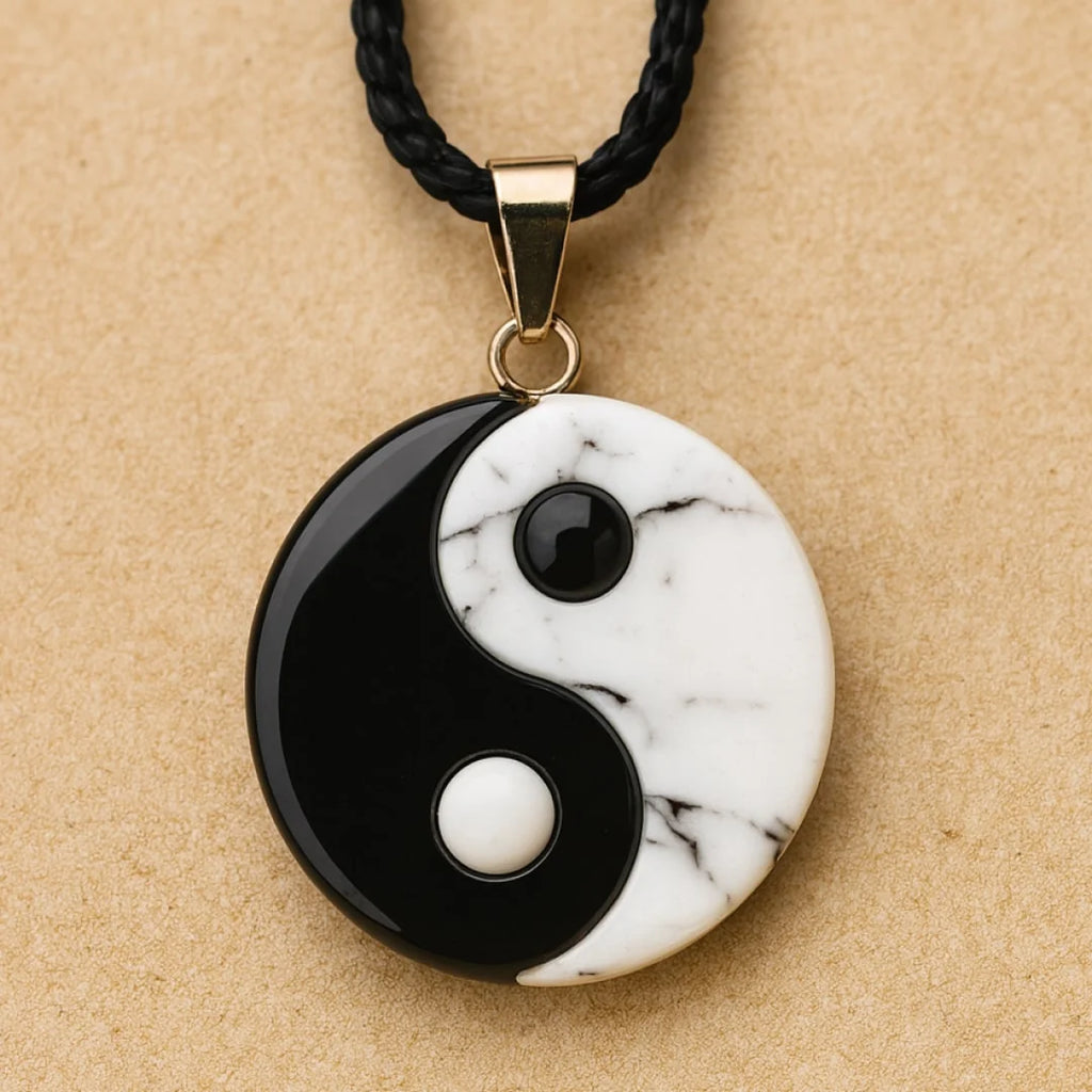 Yin-Yang-Anhänger aus Howlith & schwarzer Obsidian 