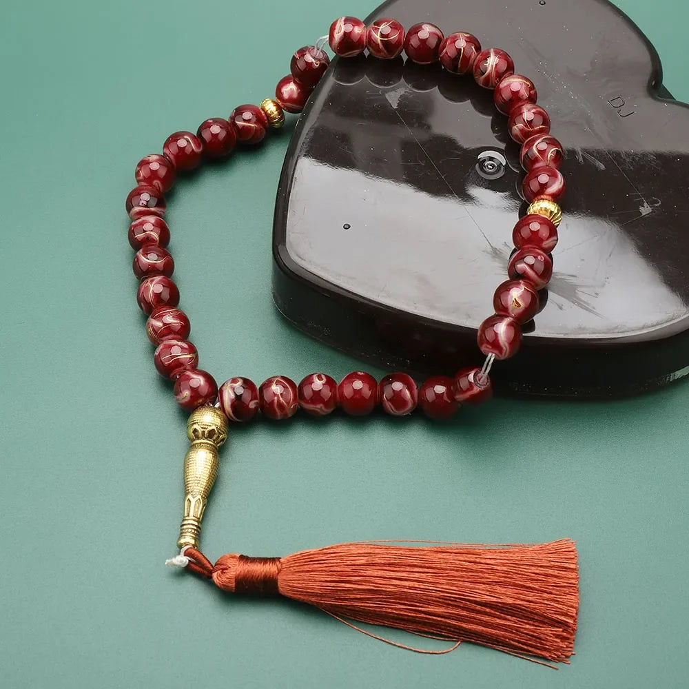 Tasbih Lang 33 sorte perler - muslimsk bedekæde rød