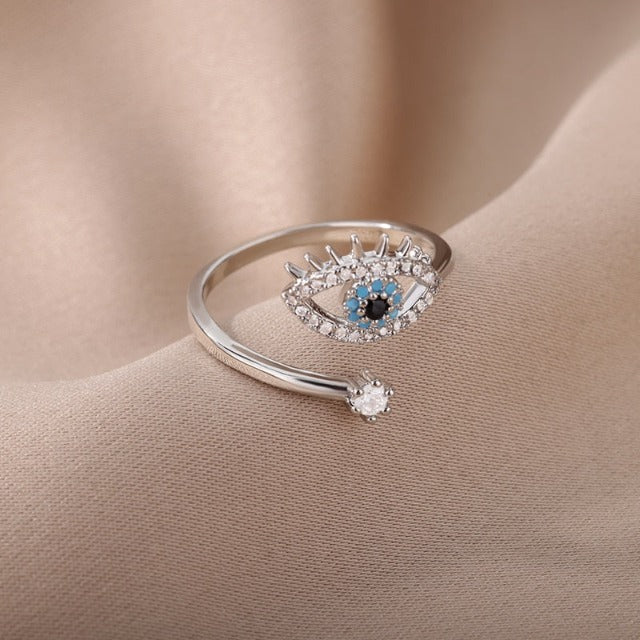Diamantring gegen das Böse Auge Blau Griechisch Türkisch Matiasma Mataki Silber