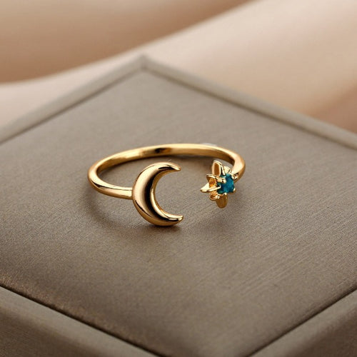 Ring Måne Kvinde Ring Stjerner guld