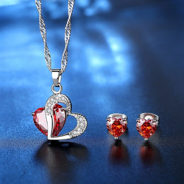 Gioielli Cuore Collana e Orecchini rossi