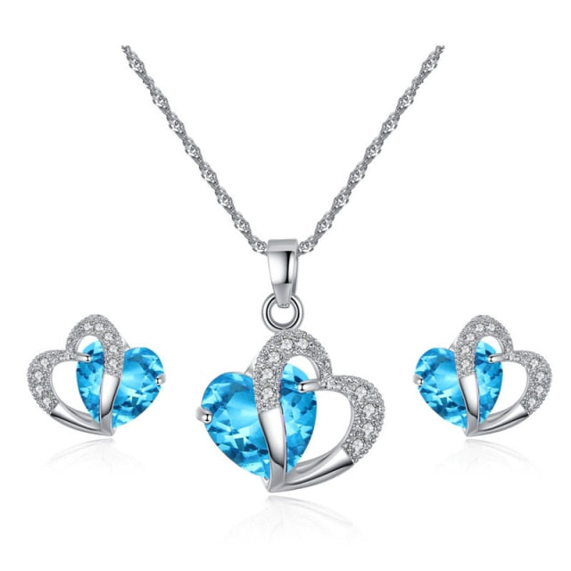 Gioielli Cuore Collana e Orecchini blu
