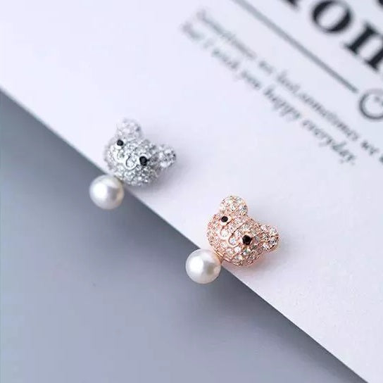 Orecchino Orso oro rosa e argento