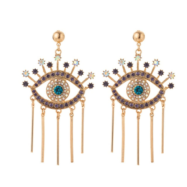 Evil Eye Protection Earrings Blue Greek Turkish Mataki Matiasma style 1 gold