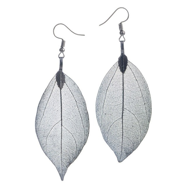 Boucles d'Oreilles Feuille Bohème Hématite platedoire