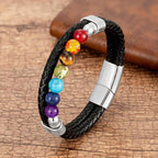 Bracciale 7 Chakra in Pelle Uomo Donna argento