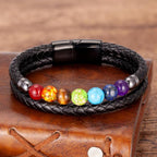 Bracciale 7 Chakra in Pelle Uomo Donna nero