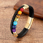 Bracciale 7 Chakra in Pelle Uomo Donna oro